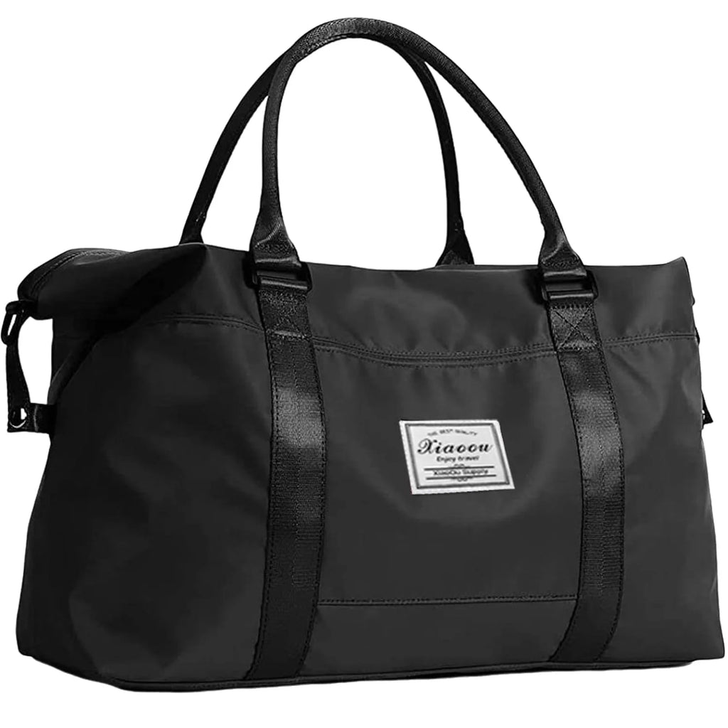 37L Waterproof Duffle Bag for Women, Tear-Resistant Gym Travel Bag with Adjustable Shoulder Strap & Trolley Sleeve, Airline Approved Carry-On Weekender Bag with Wet/Dry Pocket, Black